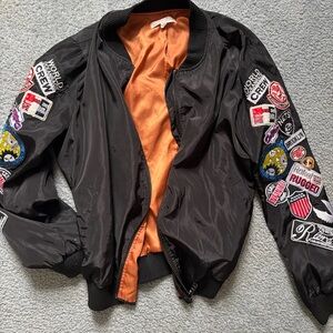 Black Bomber Jacket with Patches